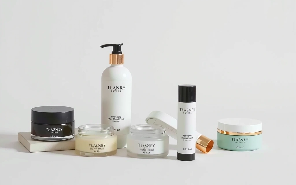Various skincare products arranged aesthetically